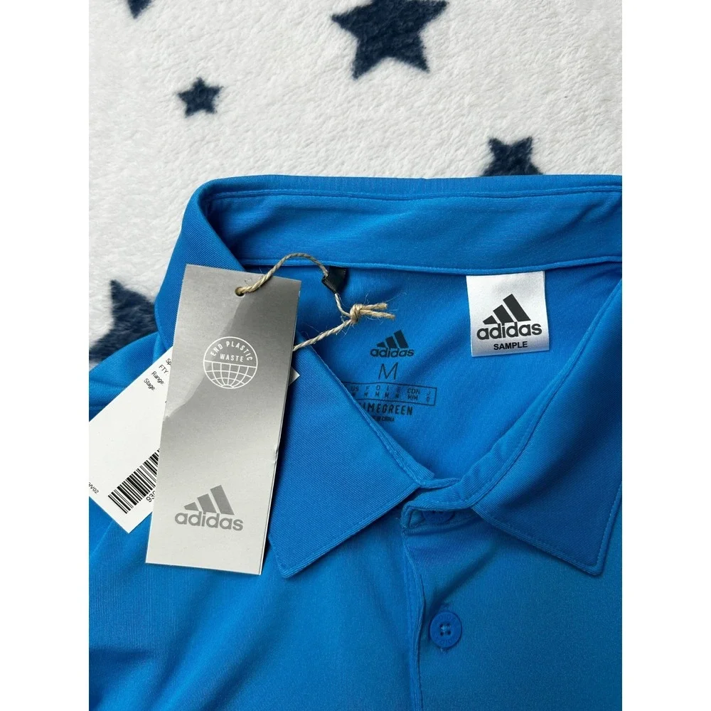 NWT Adidas Mens Medium Blue Golf Polo Shirt Performance Short Sleeve SAMPLE